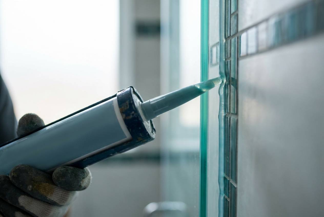 Immagine illustrativa: bordo di un box doccia in vetro sigillato con il silicone