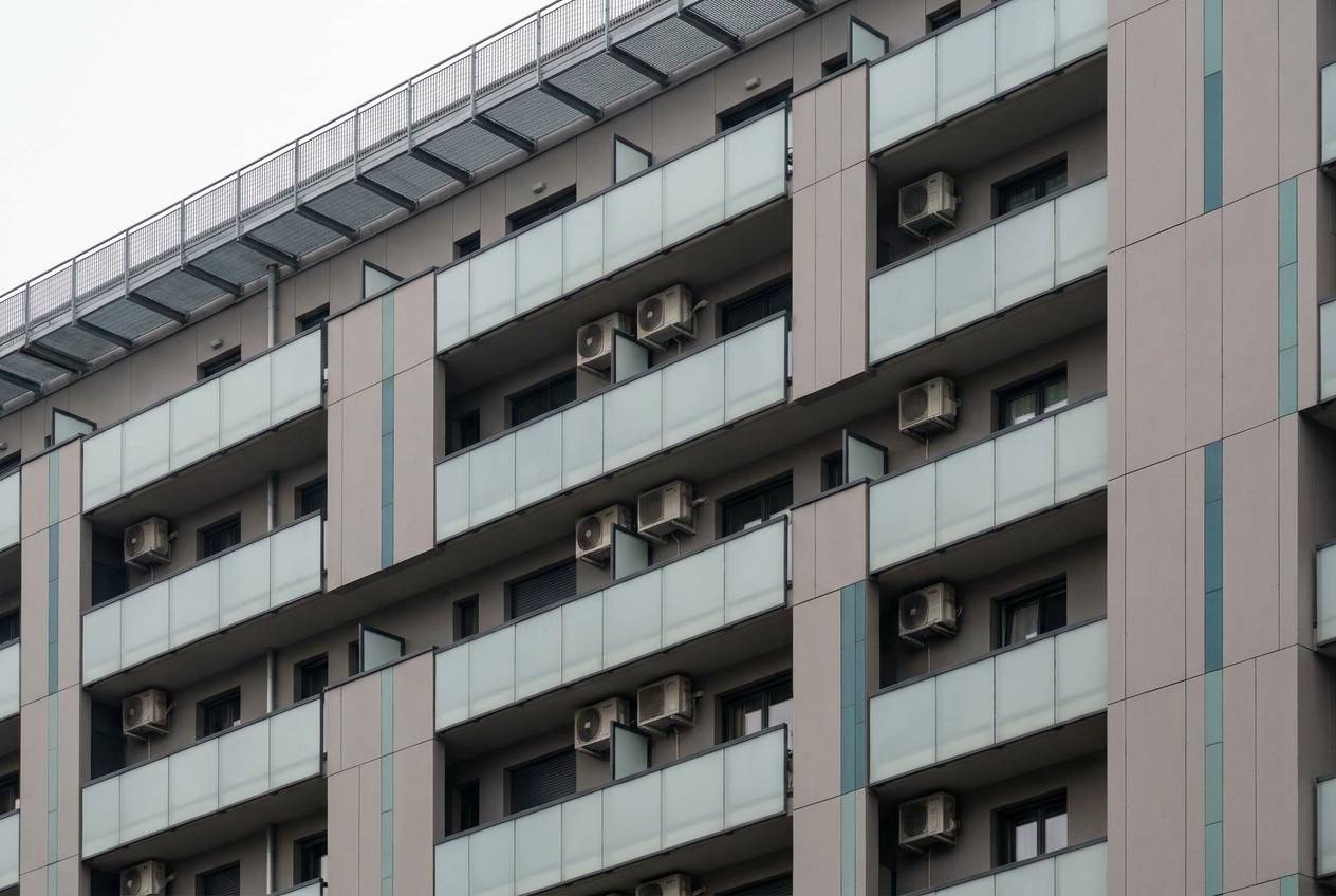 Immagine illustrativa: dettaglio di facciata di una torre residenziale recente della Bicocca con balconi modulari.