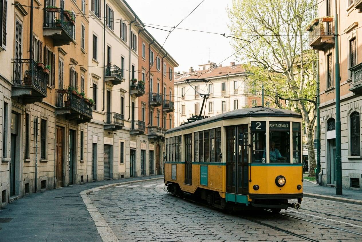 Immagine illustrativa: tram giallo milanese in una via residenziale